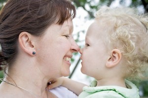 Mother and Child, noses touching, blonde child, 