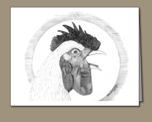 rooster, white rooster, pencil sketch, rooster crowing,