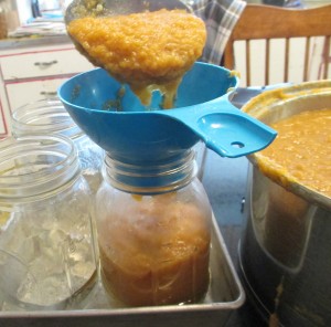 canning jar, funnel, pumpkin puree, ladle, canning pumpkin,