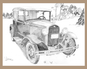 Model A Ford pencil drawing, Model A Ford, 1931 Model A Ford, Print of 1931Model A Ford, Notecard of Model A Ford,