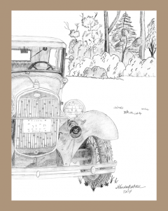 Print of Model A Ford, Model A Ford, pencil drawing of Model A Ford, Model A Ford card, Model A Fordnotecard,