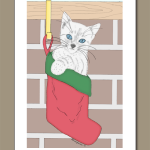 Kitten, white kitten, Kitten Christmas card. Christmas stocking,